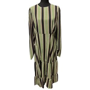 Area Stars Women's Long Sleeve Tiered Dress In Green Size L Cut Out Bohemian